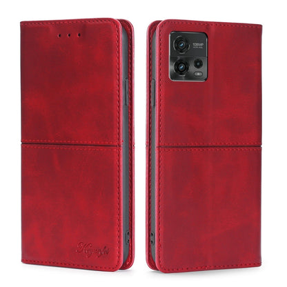 Red magnetic cow leather phone wallet case with flip cover and camera cutout