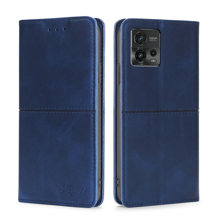 Blue magnetic cow leather phone wallet case with flip cover and camera cutout