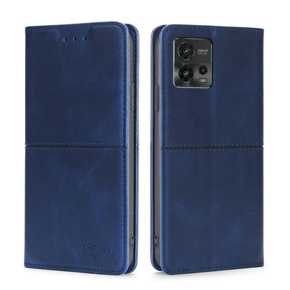 Blue magnetic cow leather phone wallet case with flip cover and camera cutout