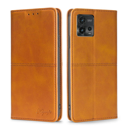 Light brown magnetic cow leather phone wallet case with flip cover and camera cutout