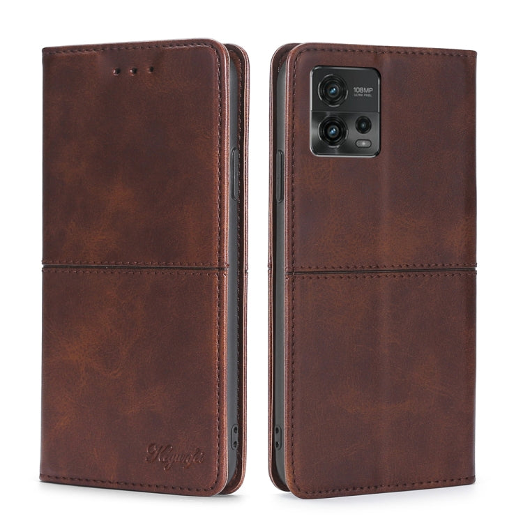 Dark brown magnetic cow leather phone wallet case with flip cover and camera cutout