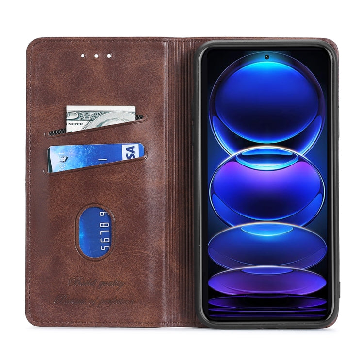 Cow-textured magnetic leather phone case, dark brown wallet style with card slots