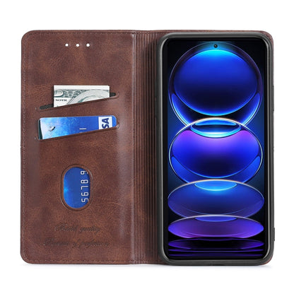 Cow-textured magnetic leather phone case, dark brown wallet style with card slots