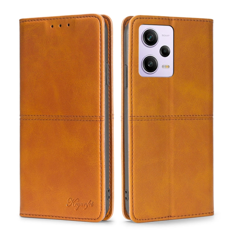 Cow-texture leather phone case with magnetic folio cover, tan back camera window