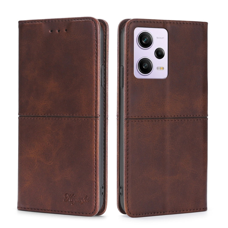 Cow-texture leather phone case, brown, flip wallet with camera cutout and side buttons