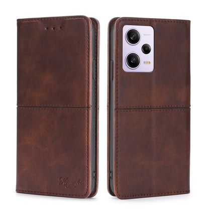 Cow-texture leather phone case, brown, flip wallet with camera cutout and side buttons