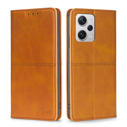 Cow-texture leather phone case, light brown, flip wallet with camera cutout and side buttons