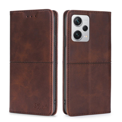 Cow-texture leather phone case, brown, flip wallet with camera cutout and side buttons