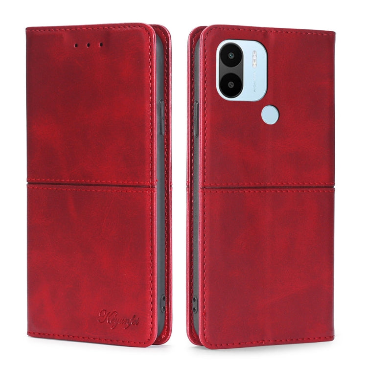 Cow-texture leather phone case, red, flip wallet with camera cutout and side buttons