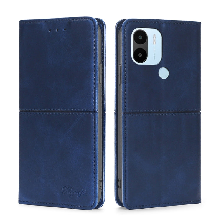 Cow-texture leather phone case, blue, flip wallet with camera cutout and side ports