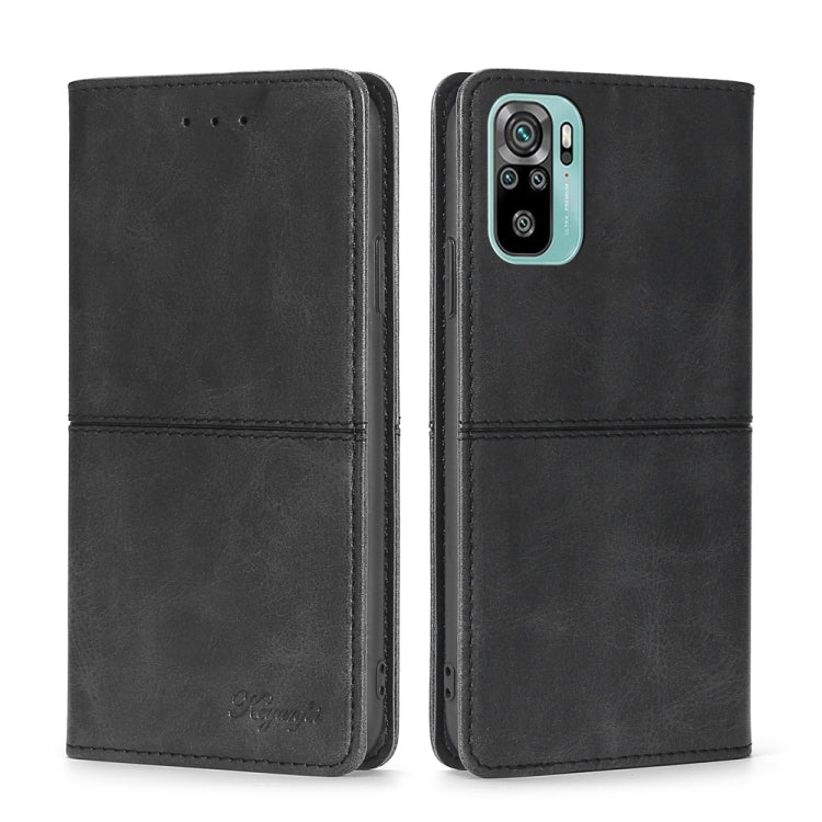 Cow-texture magnetic leather phone case, black flip folio with camera cutout and speaker holes