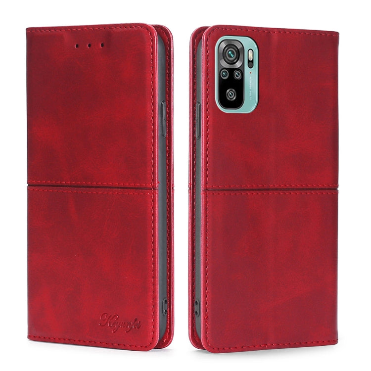 Cow-texture magnetic leather phone case, red flip folio with camera cutout and speaker holes