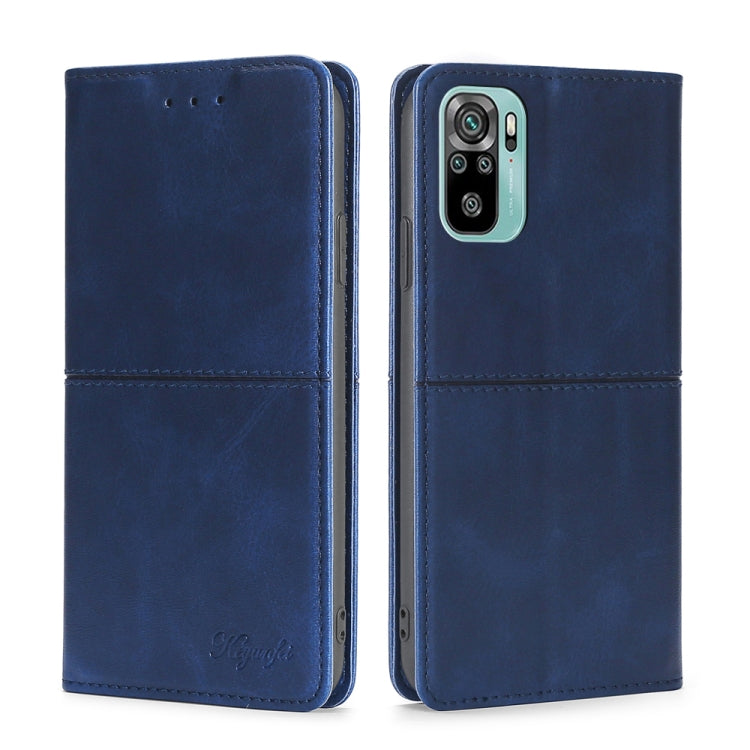 Cow-texture magnetic leather phone case, blue flip folio with camera cutout and speaker holes