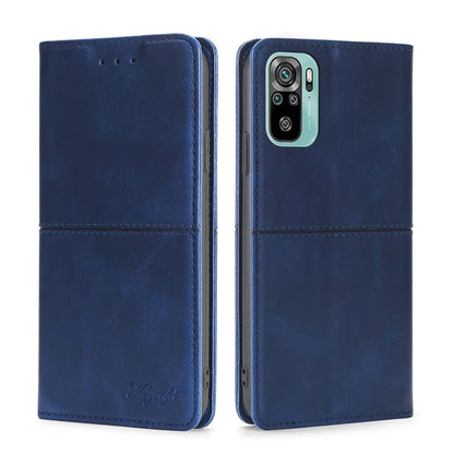 Cow-texture magnetic leather phone case, blue flip folio with camera cutout and speaker holes