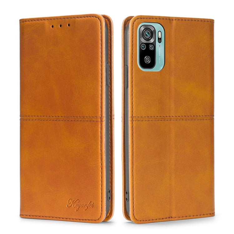 Cow-texture magnetic leather phone case, light brown flip folio with camera cutout and speaker holes