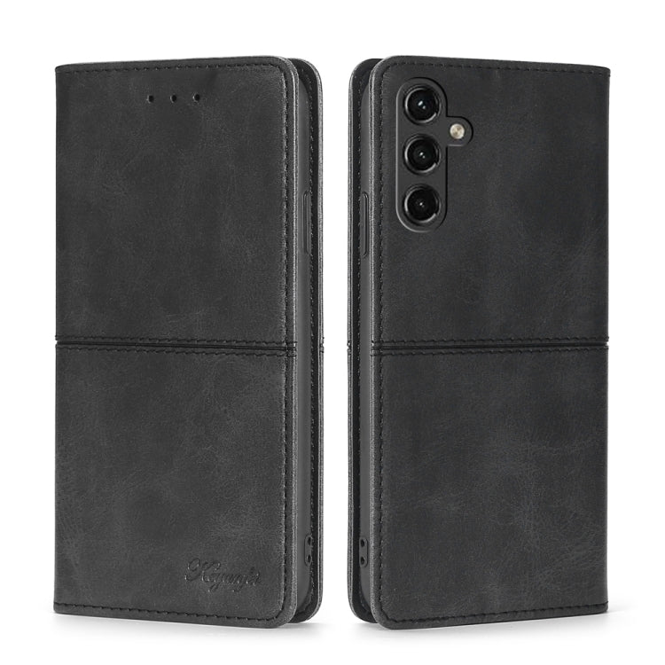 Cow-texture magnetic leather phone case, dark gray flip folio with camera cutout and speaker holes