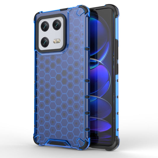 Blue shockproof honeycomb phone case for Xiaomi 13 Pro, with camera cutouts