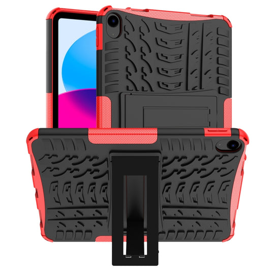 Rugged tire-texture tablet case with built-in holder, red and black TPU/PC