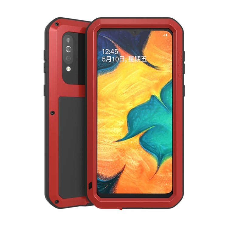 Red rugged phone case with raised screen bezel, front and back shown