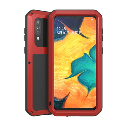Red rugged phone case with raised screen bezel, front and back shown