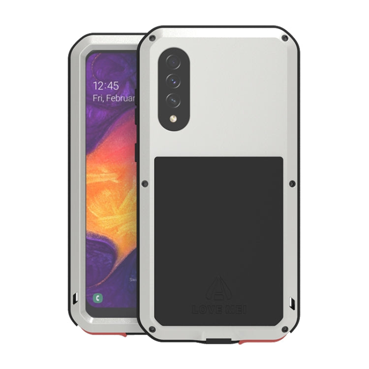 Silver shockproof, waterproof phone case with camera cutout and side buttons