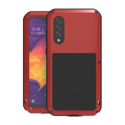 Red rugged phone case with raised screen bezel, back cover shown