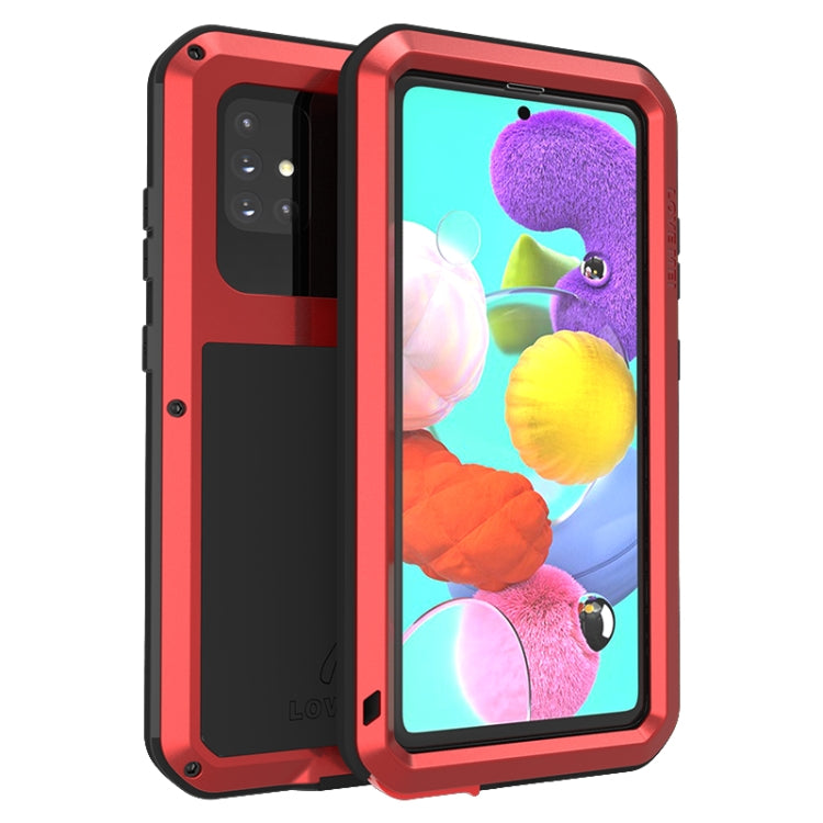 Red protective phone case with shockproof rugged frame and black back cover.