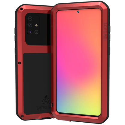 Red protective phone case with rugged shockproof frame and gradient front cover.
