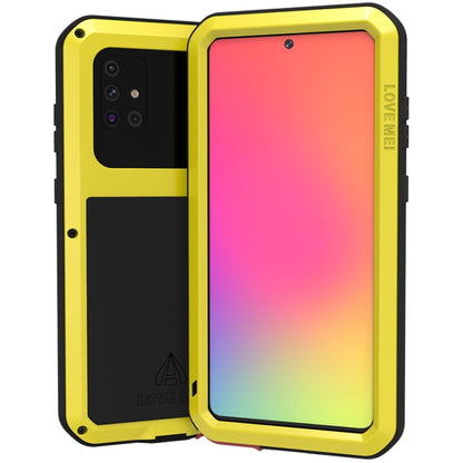 Shockproof waterproof phone case, yellow metal case with hinged clear screen cover