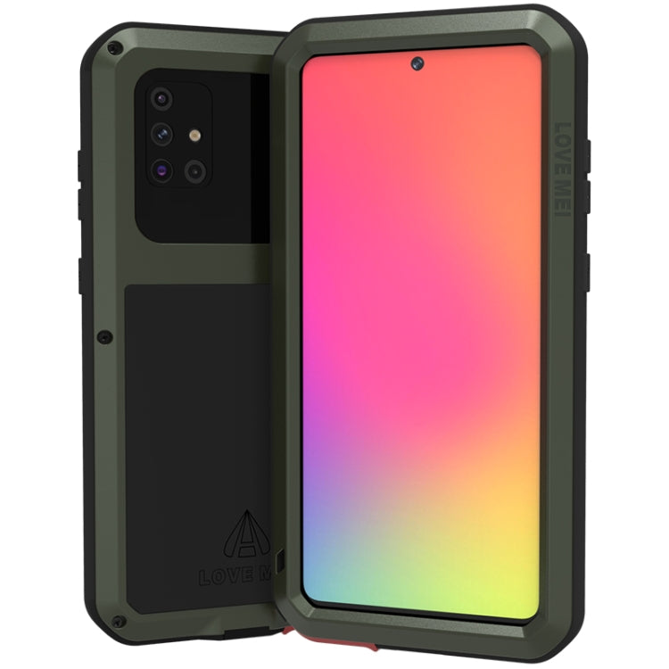 Olive green rugged phone case with clear front cover and colorful screen