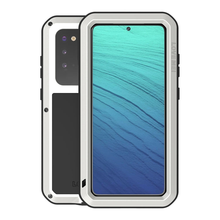 Silver rugged phone case with raised screen bezel, front and back shown