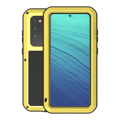 Shockproof waterproof phone case, yellow metal frame with clear front window