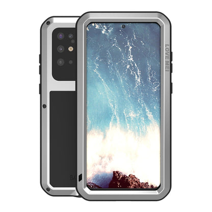 Silver rugged phone case with raised screen bezel, front and back shown