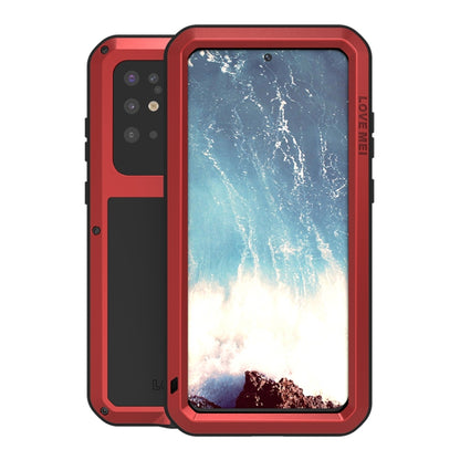 Red protective phone case with shockproof rugged frame and weatherproof seal.