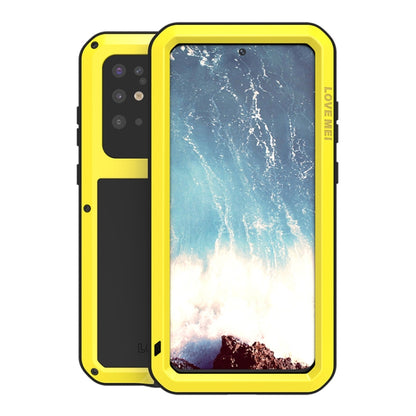Yellow rugged phone case with clear front cover and raised edges