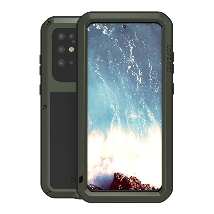 Dark gray rugged phone case with clear front cover showing blue screen