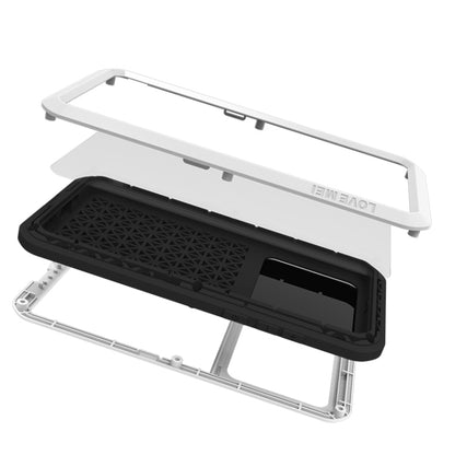 White and black rugged phone case shell with mesh speaker/vent panel