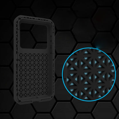 Black rugged phone case with textured honeycomb grip and vented mesh panel