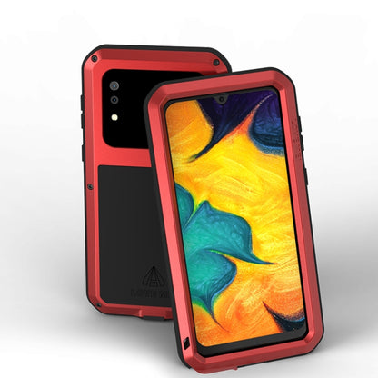 Red protective phone case with shockproof rugged frame and colorful screen window.