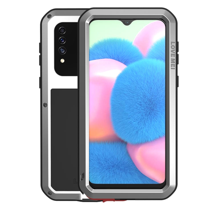 Silver rugged phone case with raised screen bezel, front and back shown