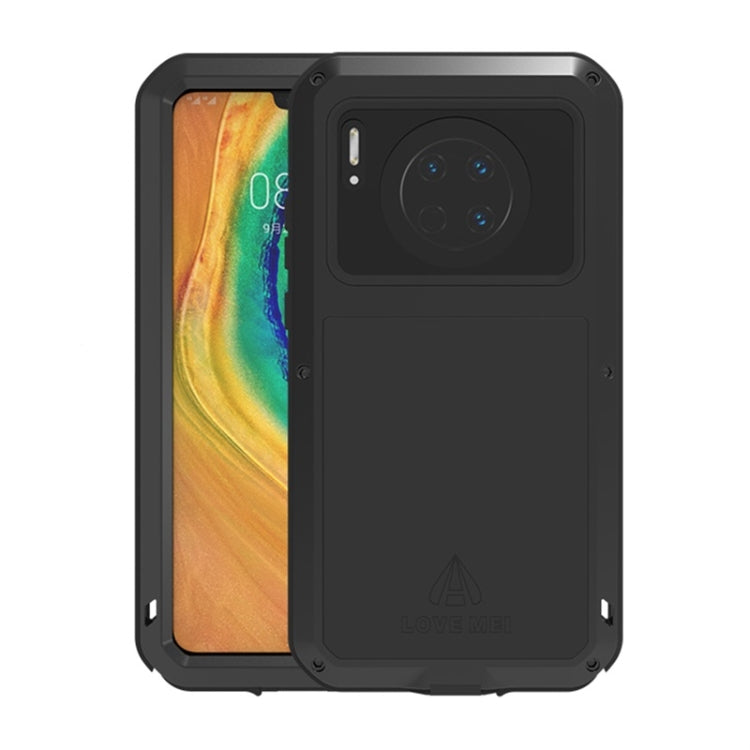 Black metal protective phone case with dual-panel cover and camera cutout