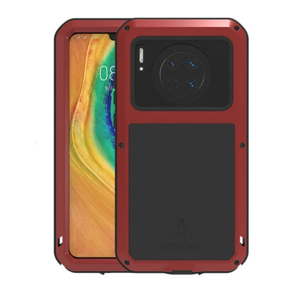 Red metal protective phone case with dual-layer cover and camera cutout
