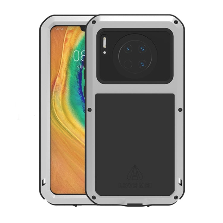 Metal shockproof waterproof phone case in silver with camera window and rear panel