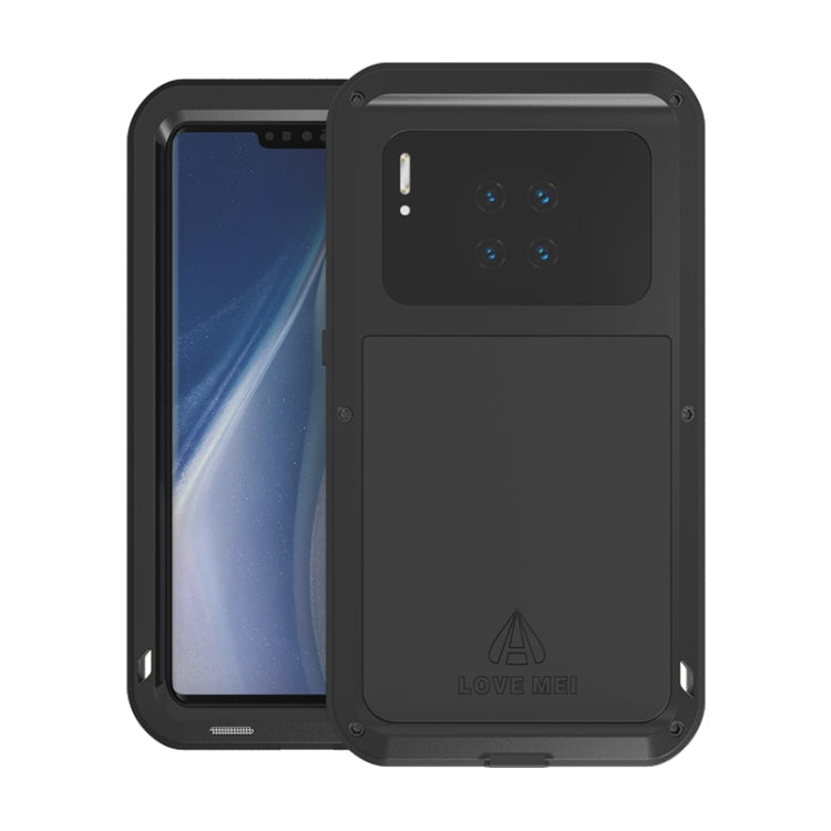 Black shockproof phone case with front cover, camera shield, and side button cutouts