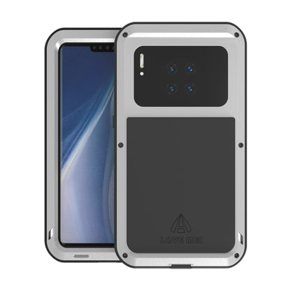 Metal shockproof waterproof case in silver with front cover and camera cutout