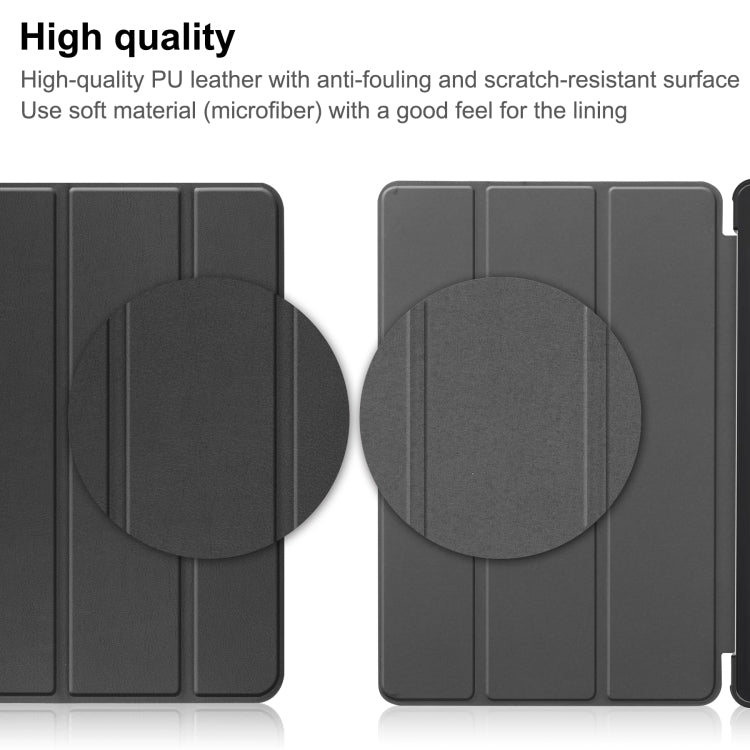 Dark grey three-fold PU leather tablet case with textured surface
