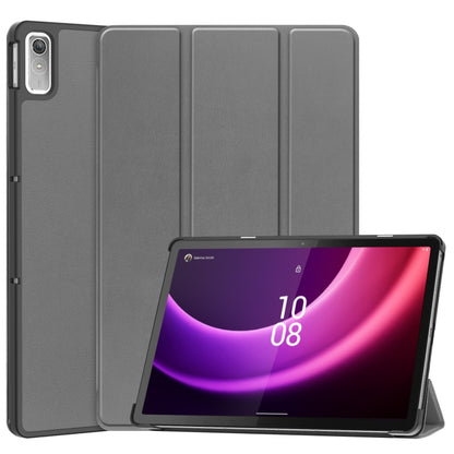 Three-fold leather smart tablet case with stand in grey