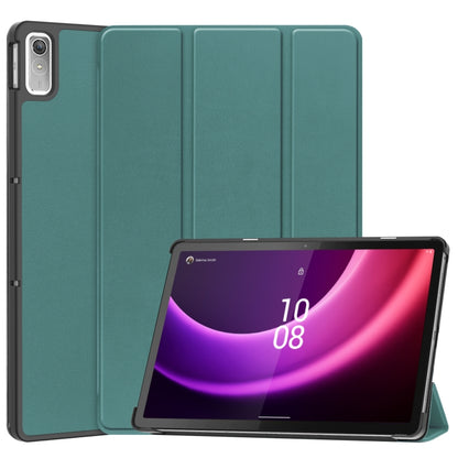 Dark green 3-fold leather smart tablet case with stand for Tab P11 Gen 2