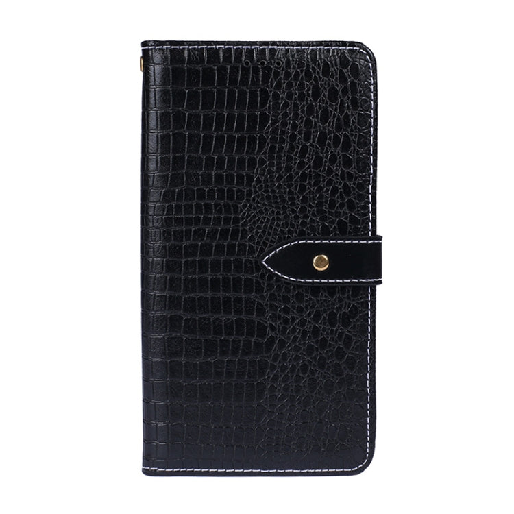 Dark blue crocodile-texture flip leather phone wallet case with snap front and card slots