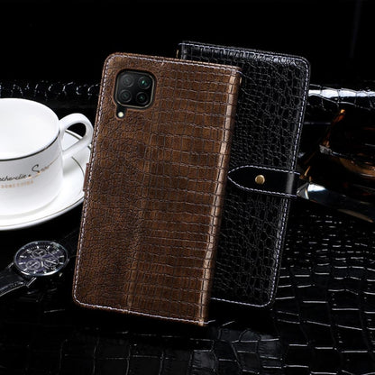 Brown and black crocodile-texture flip leather phone wallet cases with snap strap